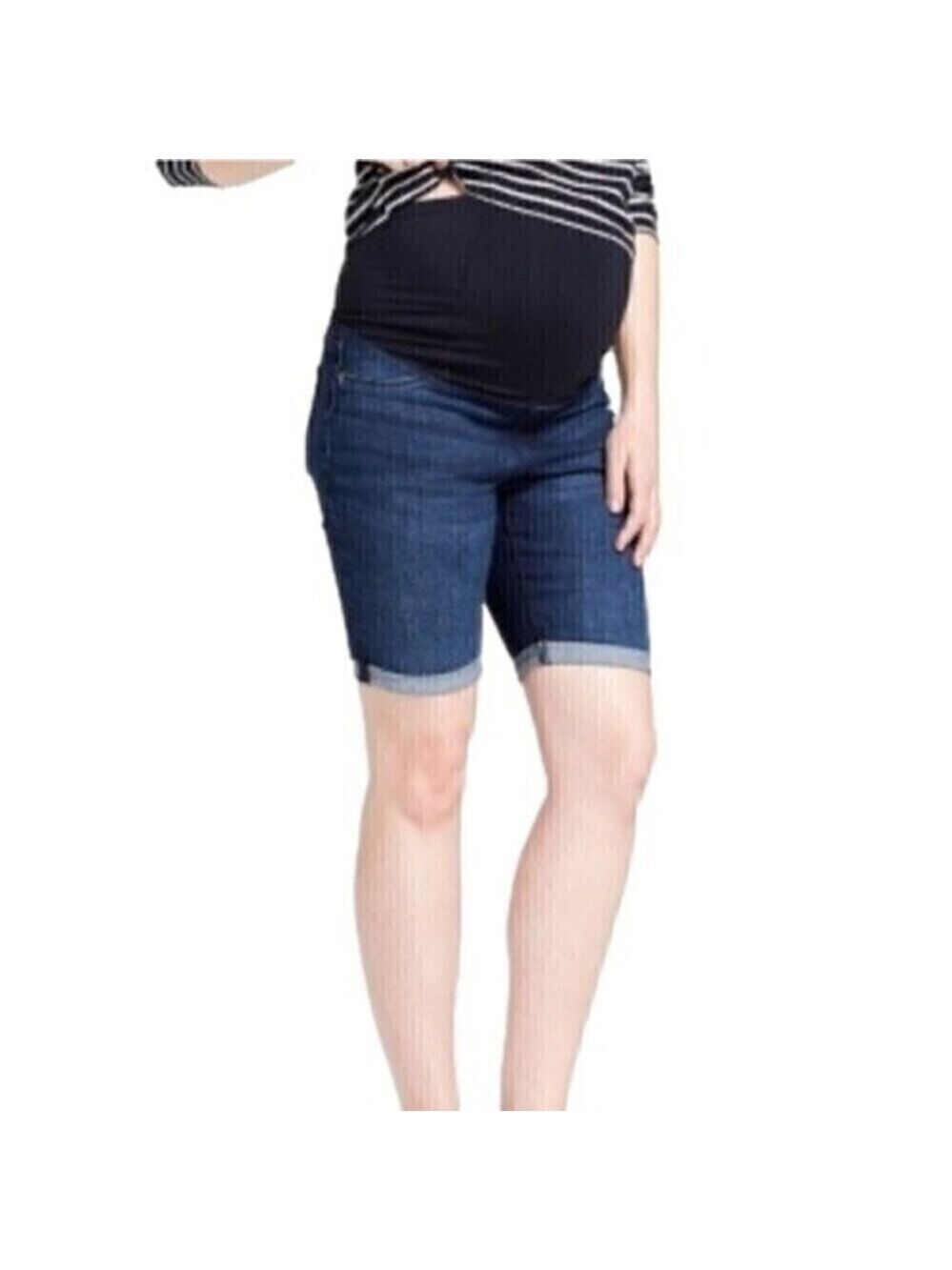 Isabel Maternity Dark Wash Bermuda Shorts Size 4 | Crossover Panel Denim NWT